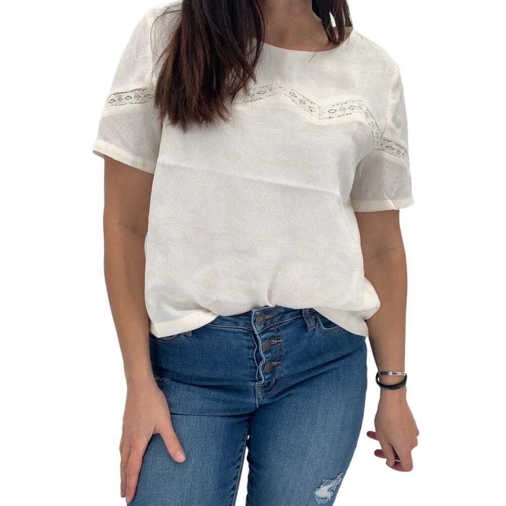Boutique NEW Top Size S NEW Cream Eyelet Lace Blouse Relaxed Fit Gold Zip